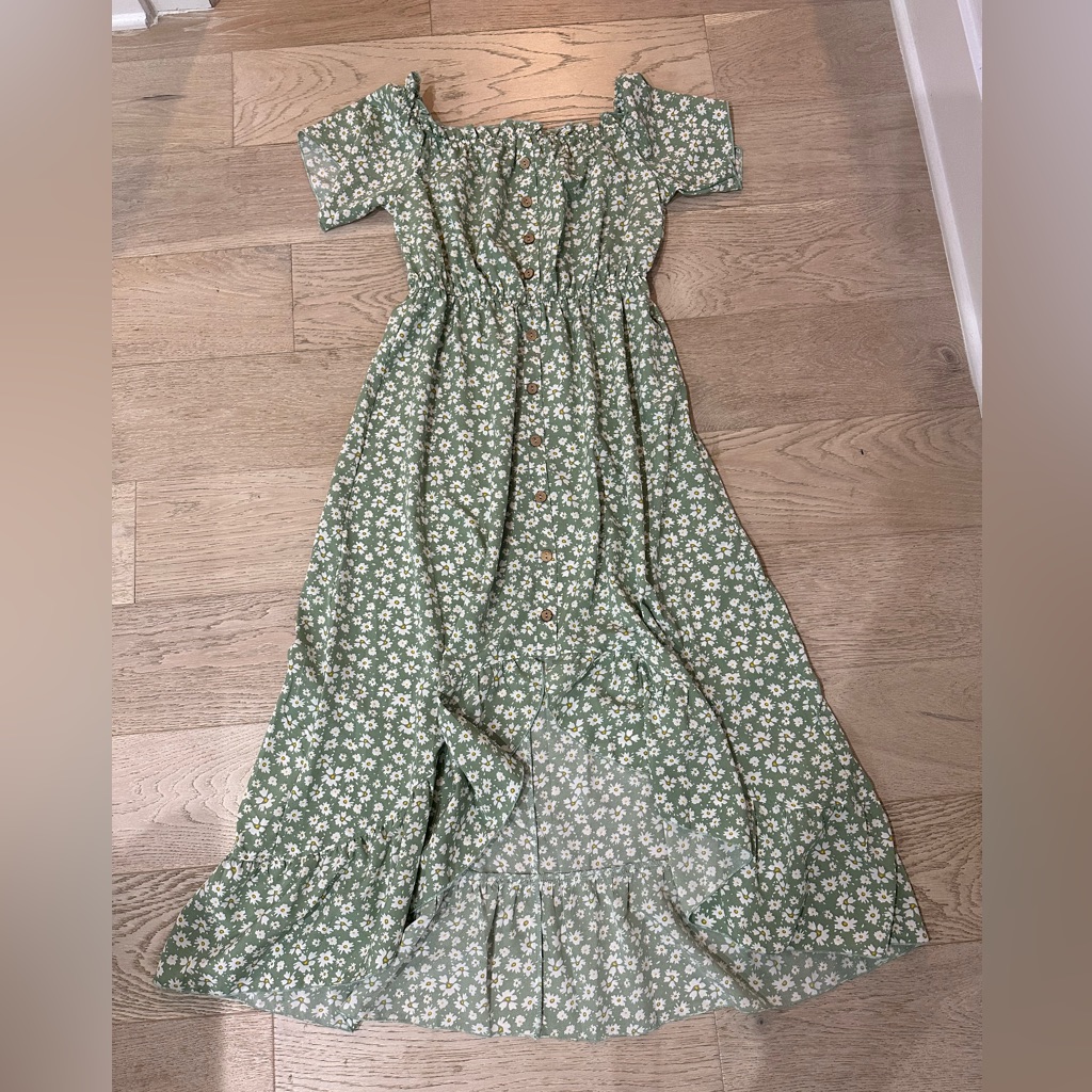 Cupshe Women Maxi Off Shoulder Ditsy Floral Print Short Sleeve A-Line Dress (L)